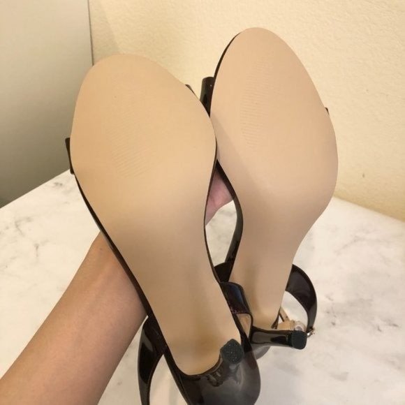 FSJ Size 9 Dark Red Brown Wine Open Toe Slingback Sandal Heels - Picture 6 of 8